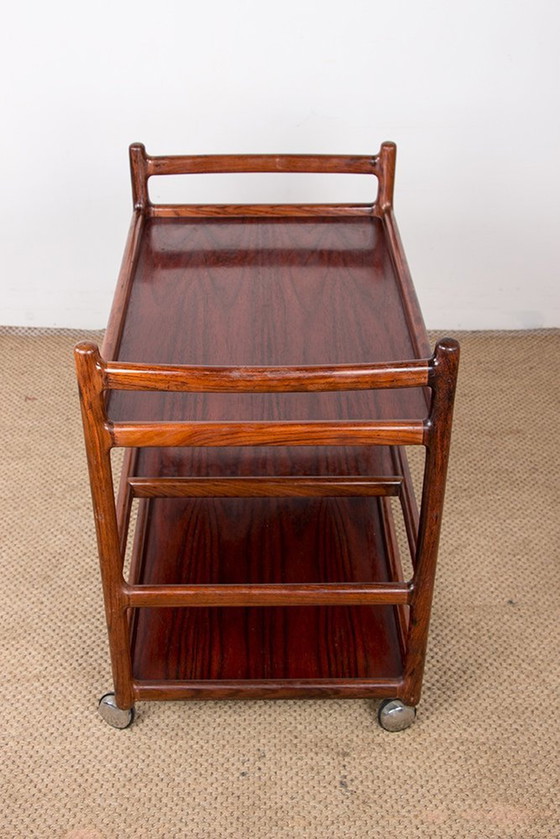 Image 1 of Desserte, Table Roulante, 3 Niveaux, Danoise En Palissandre Par Johannes Andersen Pour Silkeborg 1960.