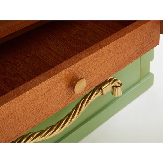 Image 1 of Paire d'armoires vintage en chêne massif décorées de laque vert céladon par André Arbus, 1930