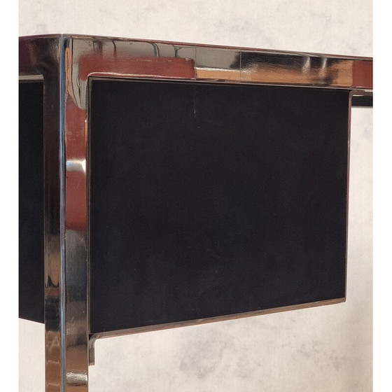 Image 1 of Bureau vintage en métal chromé et bois de Guy Lefèvre, 1970