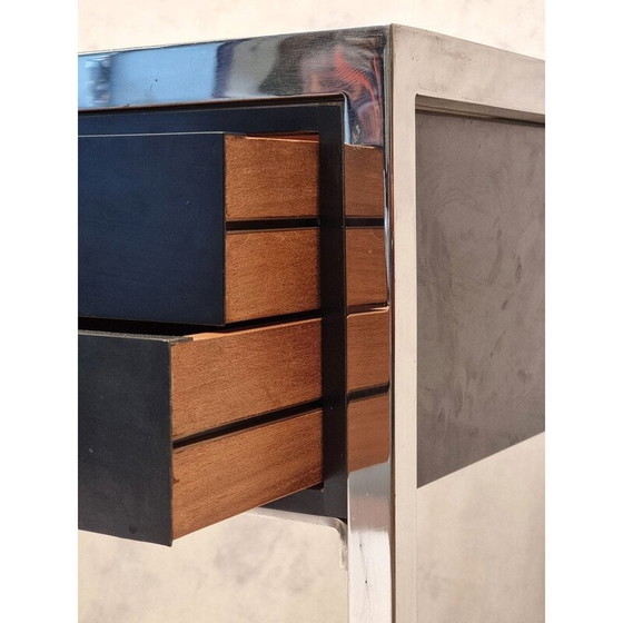 Image 1 of Bureau vintage en métal chromé et bois de Guy Lefèvre, 1970
