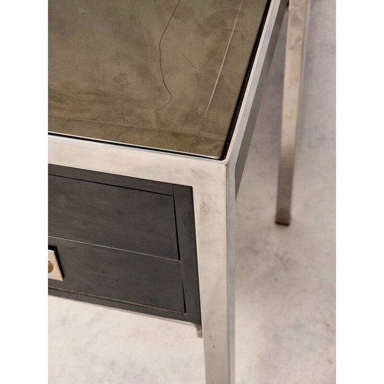 Image 1 of Bureau vintage en métal chromé et bois de Guy Lefèvre, 1970