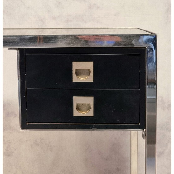 Image 1 of Bureau vintage en métal chromé et bois de Guy Lefèvre, 1970