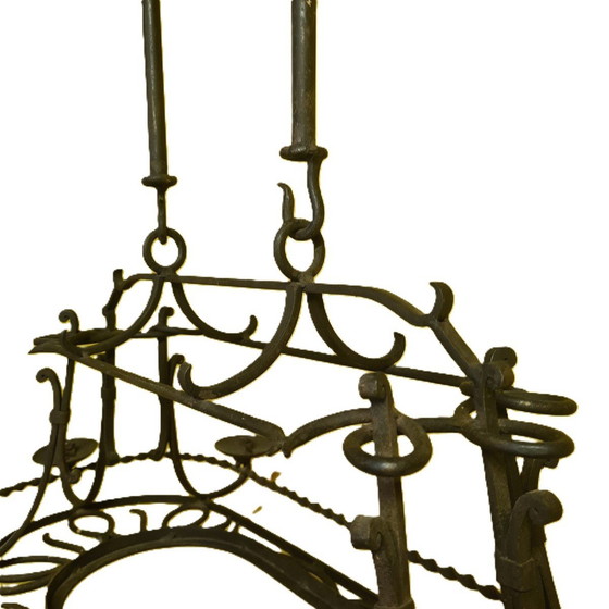Image 1 of Lustre à 6 lumières en fer forgé Circa 1950