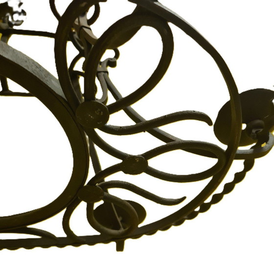 Image 1 of Lustre à 6 lumières en fer forgé Circa 1950