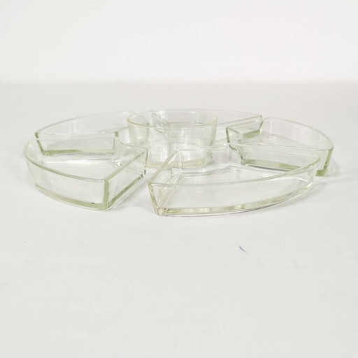 Set de table vintage en teck et verre pour apéritifs, Danemark années 1960