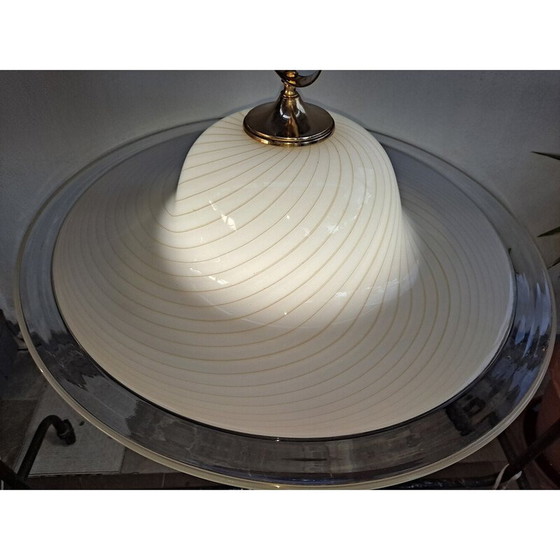 Image 1 of Lampe suspendue vintage en verre blanc de Murano, 1960s