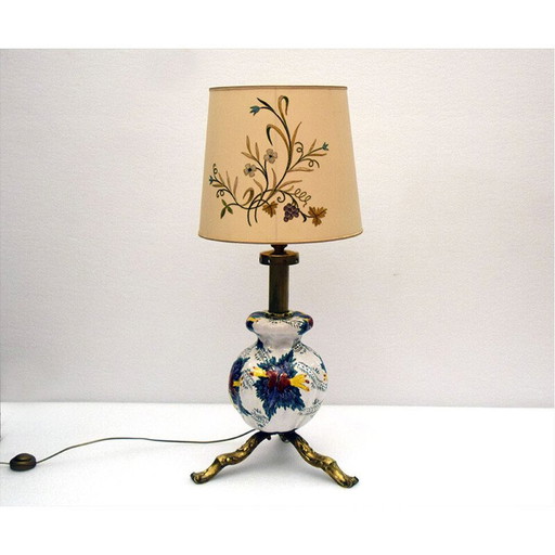 Lampe vintage en céramique et laiton, Italie 1950