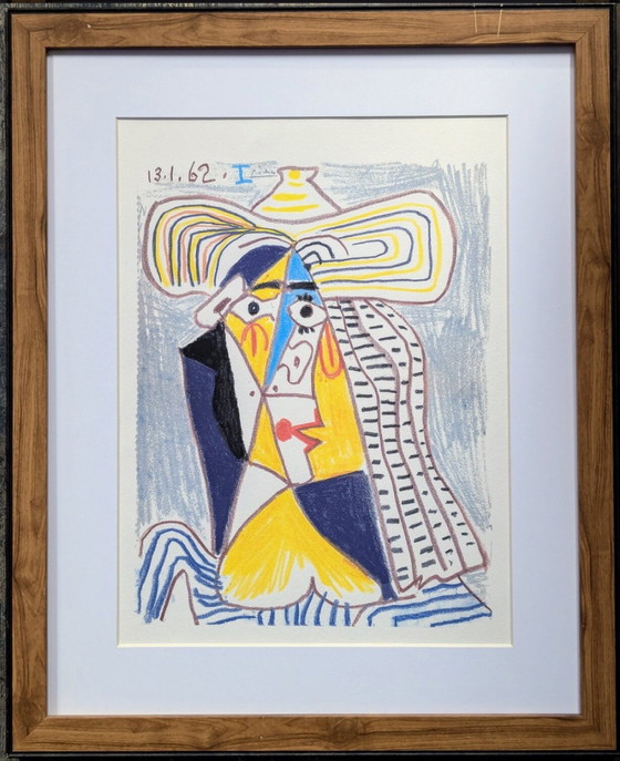 Image 1 of Pablo Picasso - Figure cubiste avec chapeau Lithographie couleur signée et datée