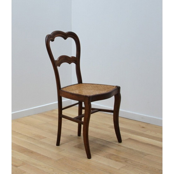 Image 1 of Chaise vintage en merisier avec assise cannée