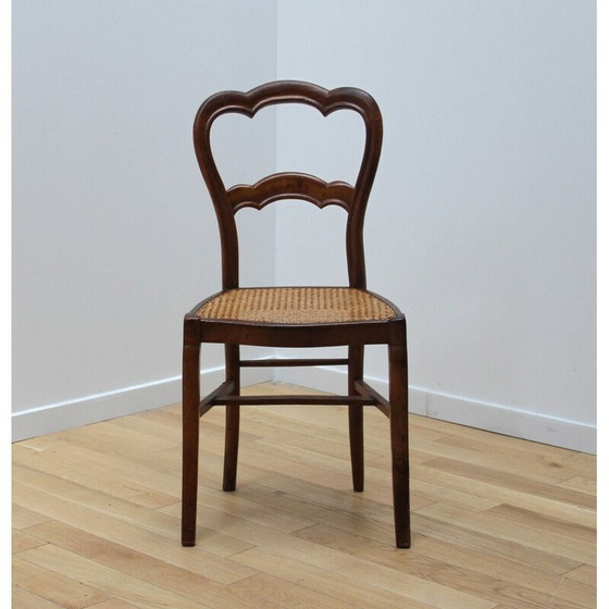 Image 1 of Chaise vintage en merisier avec assise cannée