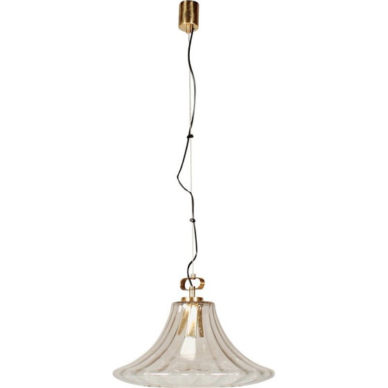 Image 1 of Lampe suspendue vintage en verre et laiton par Limburg, Allemagne 1970