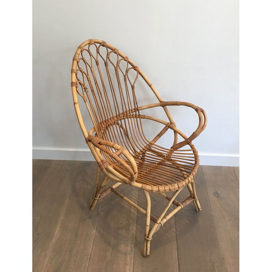 Image 1 of Paire de fauteuils en rotin vintage, forme d'œuf, 1950