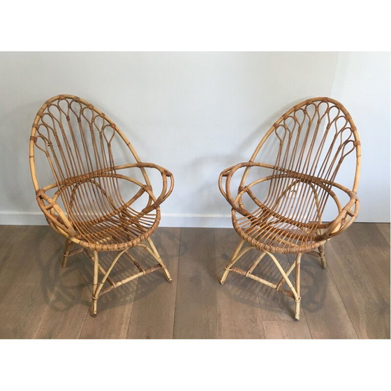 Image 1 of Paire de fauteuils en rotin vintage, forme d'œuf, 1950