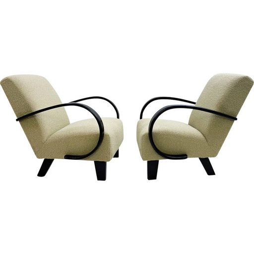Paire de fauteuils en bois courbé du milieu du siècle par Jindrich Halabala, République tchèque, années 1940