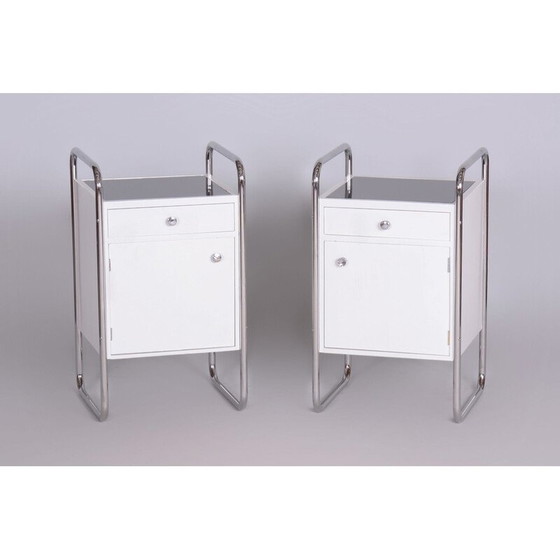 Image 1 of Paire de tables de nuit vintage en acier, bois et chrome par Vichr, Tchécoslovaquie 1930