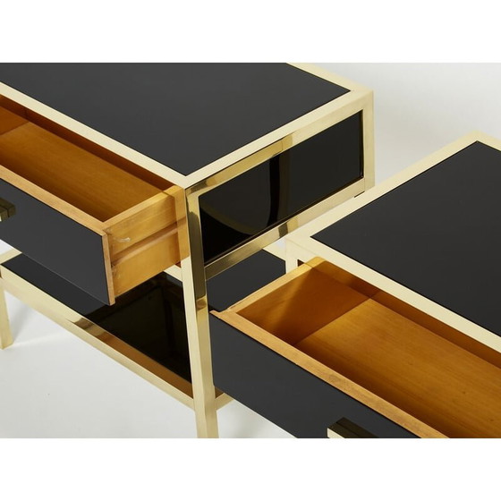 Image 1 of Paire de tables de nuit vintage en laque et laiton par Michel Pigneres, 1970