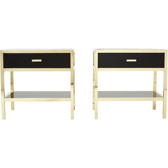 Image 1 of Paire de tables de nuit vintage en laque et laiton par Michel Pigneres, 1970
