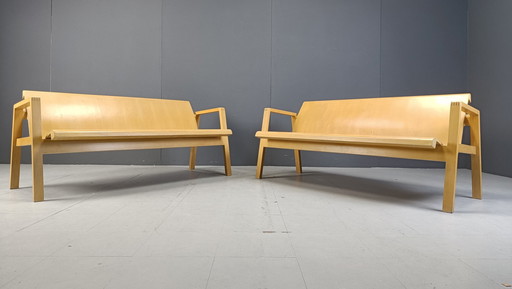 Bancs en contreplaqué Mid Century à la manière d'Alvar Aalto, 1960 - Lot de 2