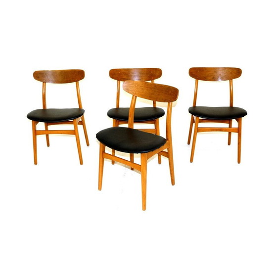 Image 1 of Ensemble de 4 chaises vintage en teck et hêtre, Danemark 1960