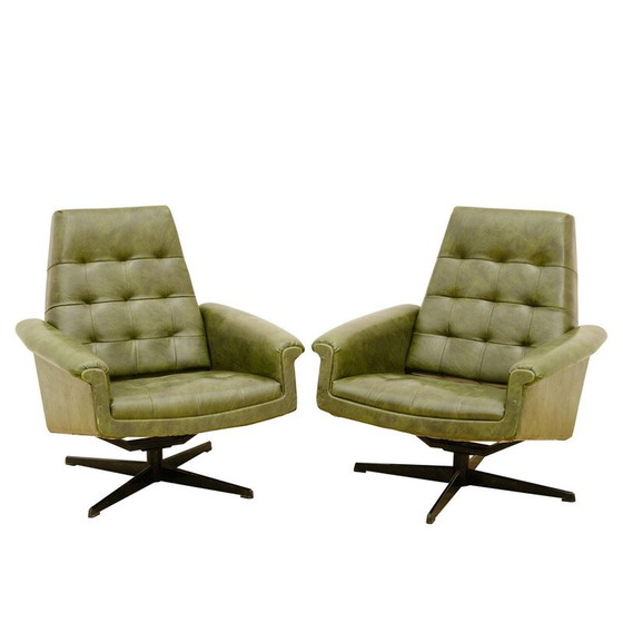 Image 1 of Paire de fauteuils pivotants vintage en aluminium et simili cuir vert pour Up Zavody, Tchécoslovaquie 1970