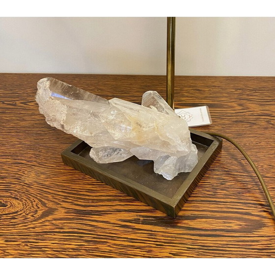 Image 1 of Lampe de table vintage en bronze et quartz de cristal, France 1970