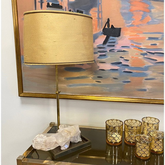Image 1 of Lampe de table vintage en bronze et quartz de cristal, France 1970