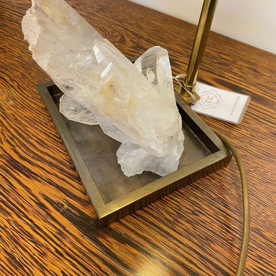 Image 1 of Lampe de table vintage en bronze et quartz de cristal, France 1970