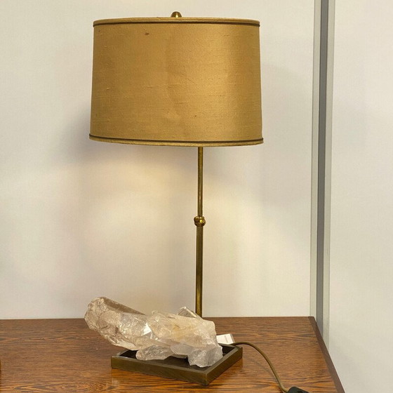 Image 1 of Lampe de table vintage en bronze et quartz de cristal, France 1970