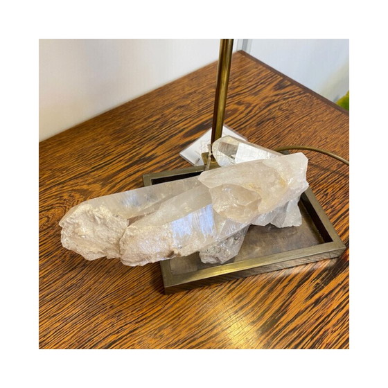 Image 1 of Lampe de table vintage en bronze et quartz de cristal, France 1970