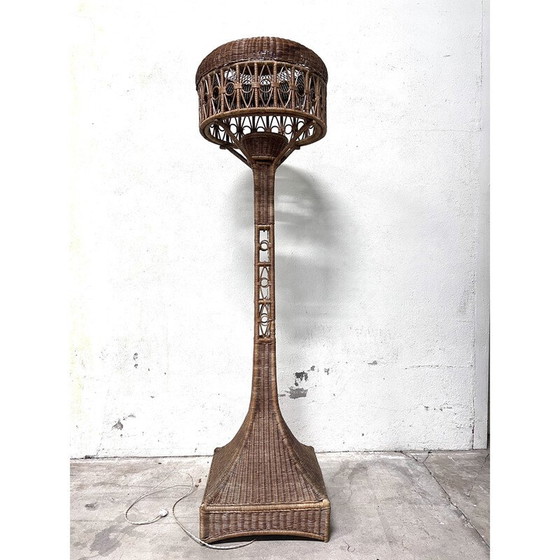 Image 1 of Lampadaire vintage en rotin et bambou, Italie 1960