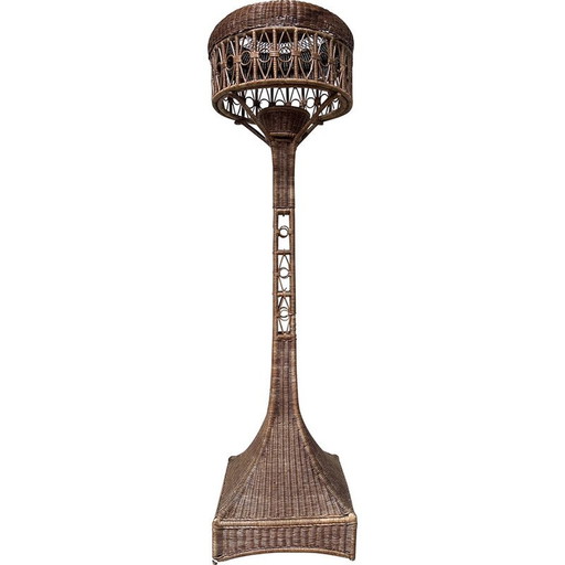 Lampadaire vintage en rotin et bambou, Italie 1960