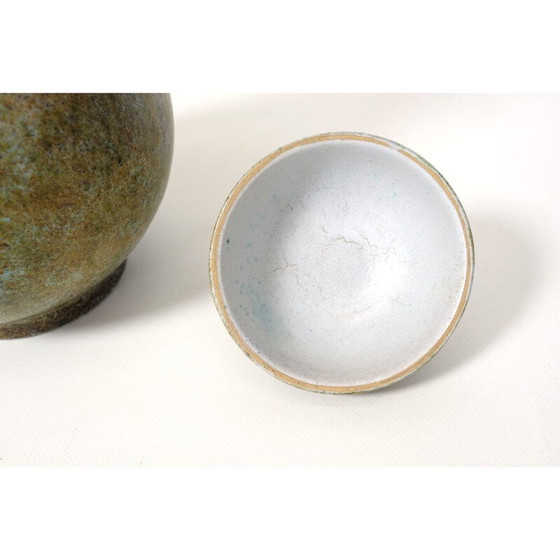 Image 1 of Poterie vintage "La Grange aux Potiers" en céramique verte de Valence pour René et Madeleine, 1950