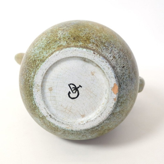 Image 1 of Poterie vintage "La Grange aux Potiers" en céramique verte de Valence pour René et Madeleine, 1950