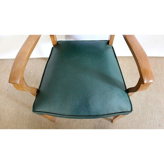 Image 1 of Paire de fauteuils Bridge vintage en hêtre et skaï, années 1950