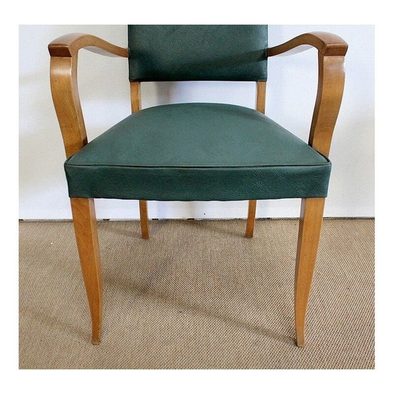 Image 1 of Paire de fauteuils Bridge vintage en hêtre et skaï, années 1950