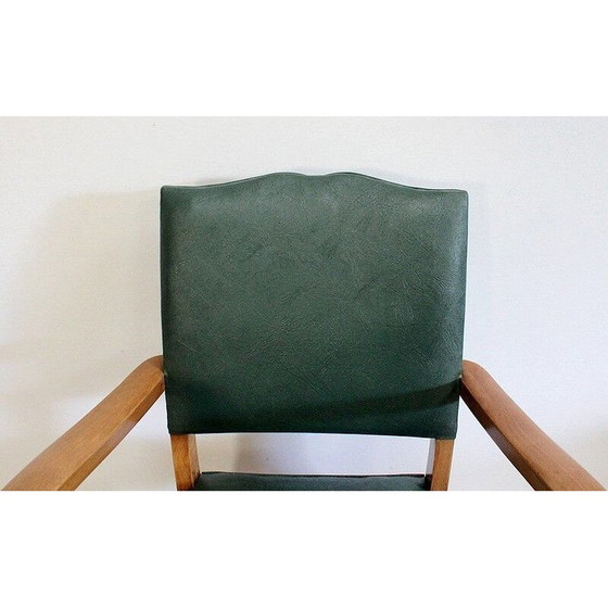 Image 1 of Paire de fauteuils Bridge vintage en hêtre et skaï, années 1950