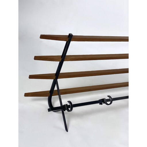 Porte-manteau vintage en métal et bois, 1950