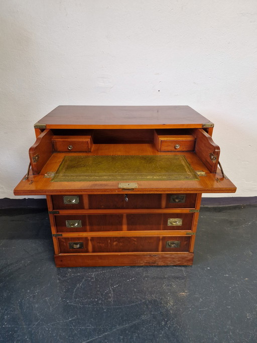 Secrétaire Vintage Avec Commode Style Campagne Anglaise Militaire