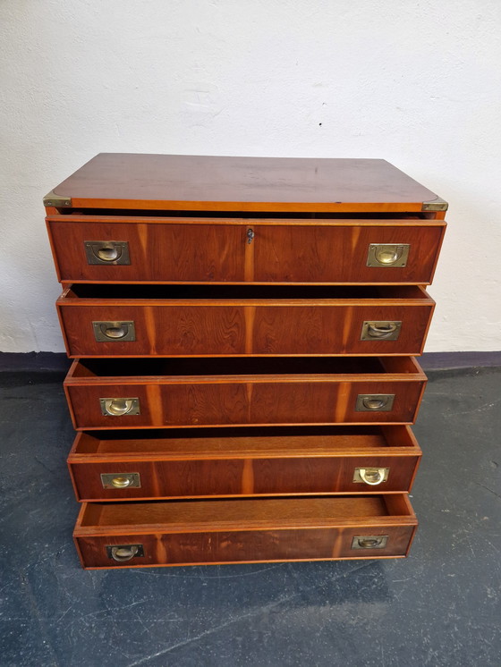 Image 1 of Secrétaire Vintage Avec Commode Style Campagne Anglaise Militaire