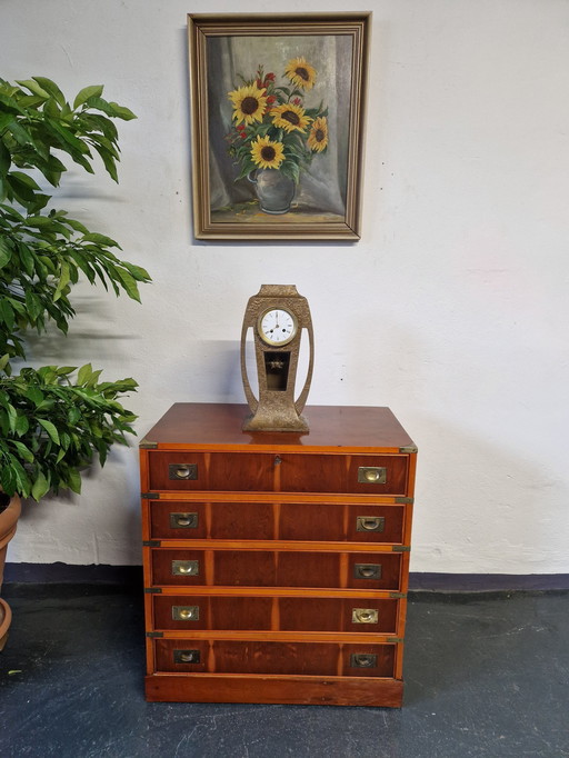 Secrétaire Vintage Avec Commode Style Campagne Anglaise Militaire