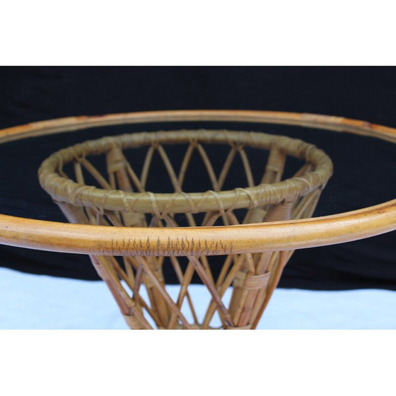 Image 1 of Table d'appoint vintage en bambou et verre - années 1960
