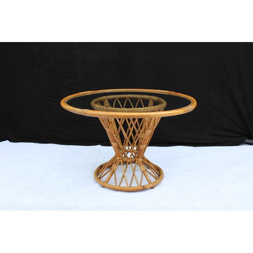 Table d'appoint vintage en bambou et verre - années 1960