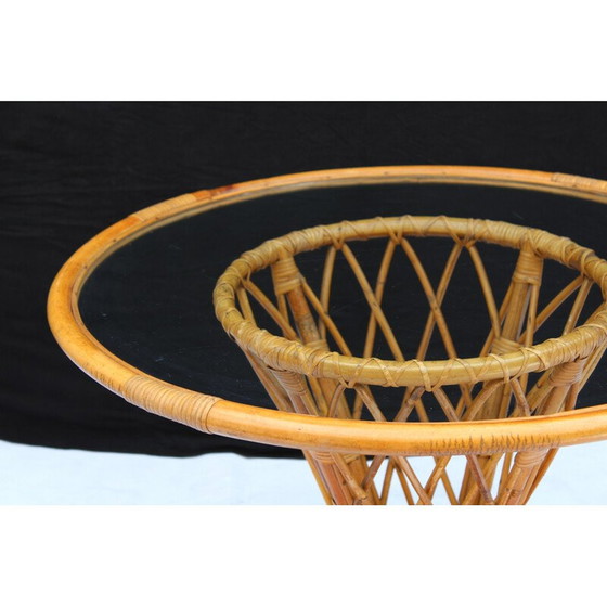 Image 1 of Table d'appoint vintage en bambou et verre - années 1960