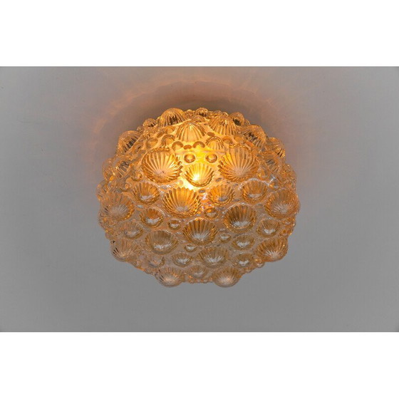 Image 1 of Plafonnier encastré rond vintage en verre glacé et métal en forme de coquillage fossile 3D, 1960