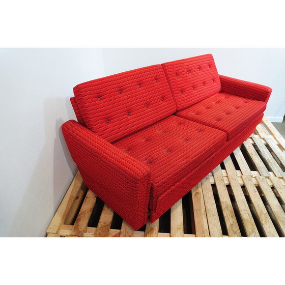 Image 1 of Ensemble de salon vintage en tissu rouge, Tchécoslovaquie 1970