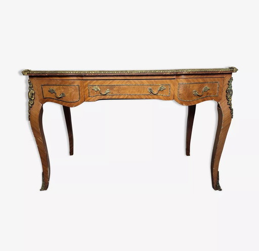 Bureau En Marqueterie De Bois Style Louis Xv Époque Xixeme