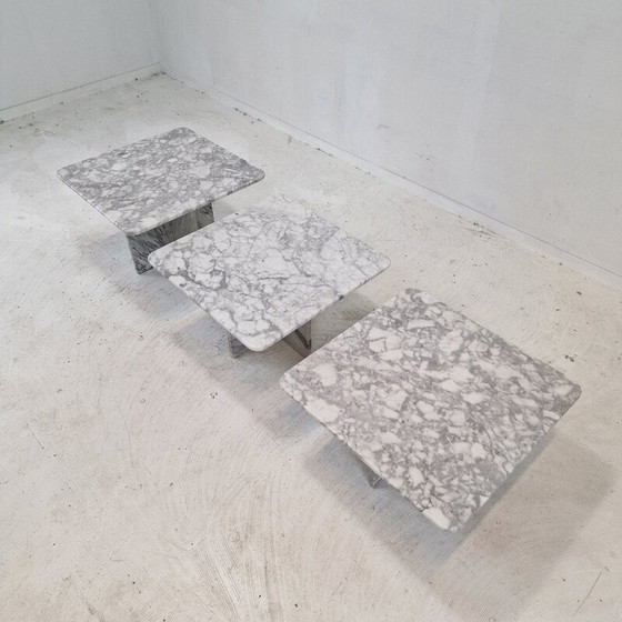 Image 1 of Ensemble de 3 tables basses vintage en marbre Bianco Carrara, Italie 1980