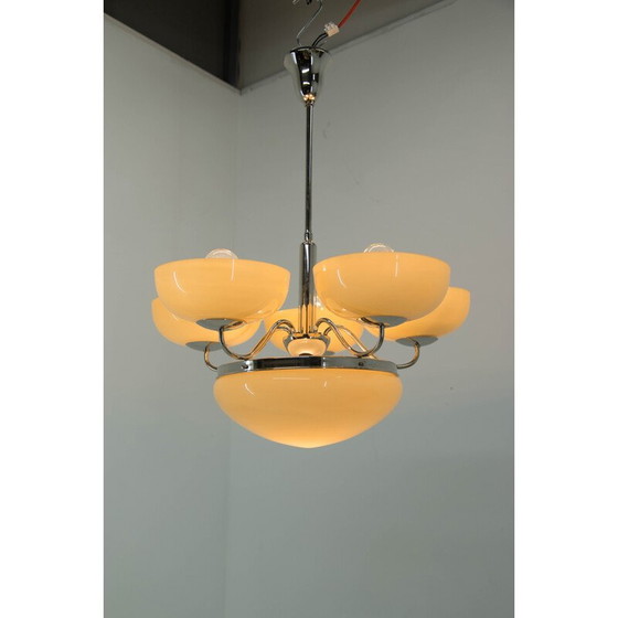 Image 1 of Lustre Vintage Art Déco nickelé à 6 flammes, 1930