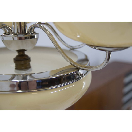 Image 1 of Lustre Vintage Art Déco nickelé à 6 flammes, 1930