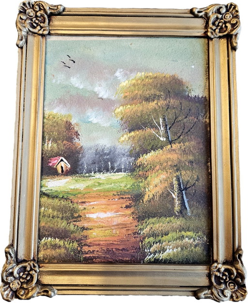 Tableau à l'huile vintage d'Egypte avec cadre en bois